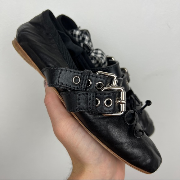 Miu Miu Ribbon Strap Mary Jane Leather Ballet Flats - Picture 4 of 12
